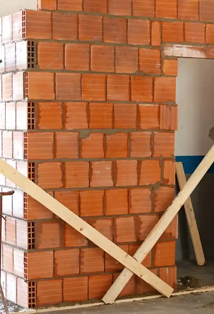 Masonry wall bricks. Building construction concept.